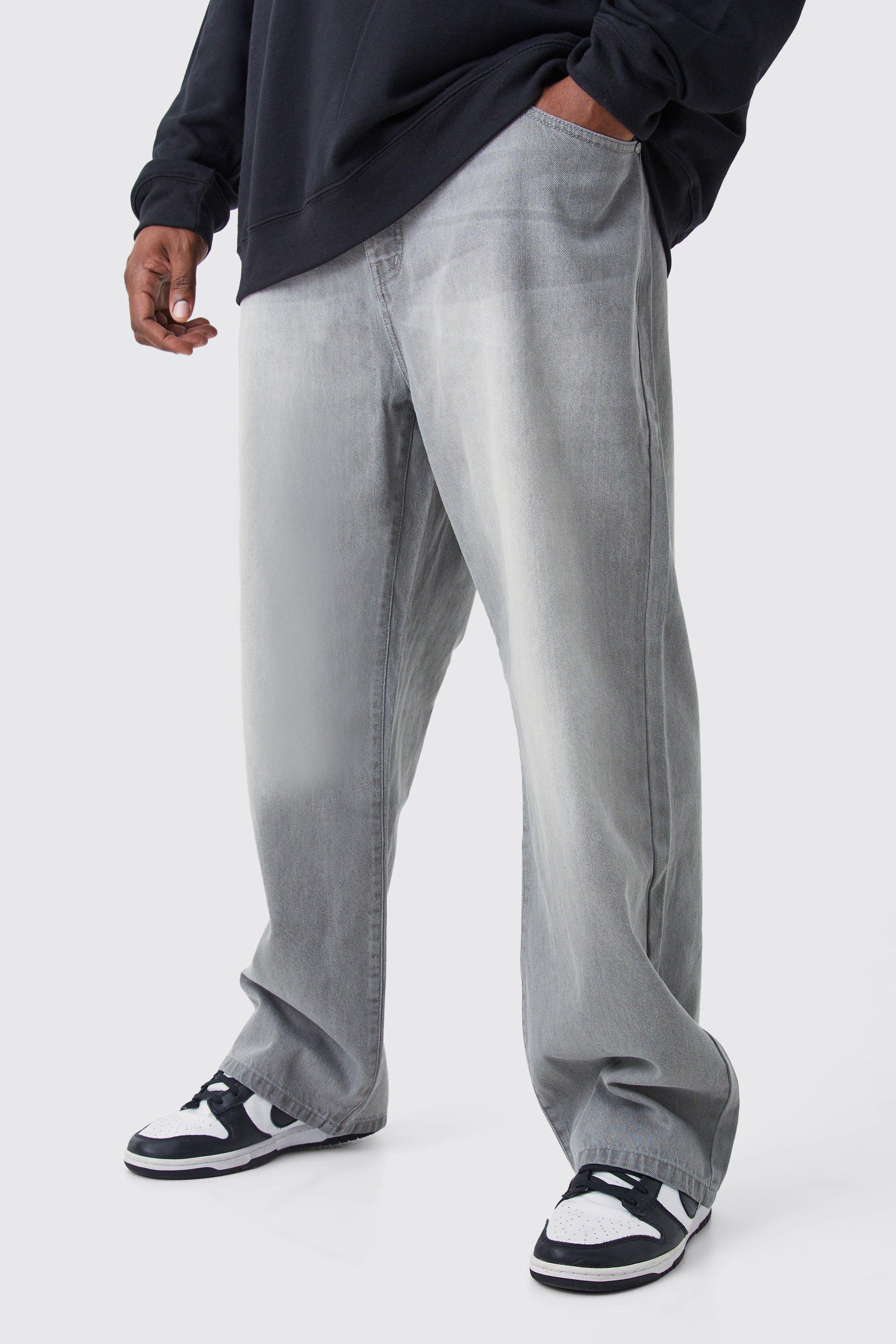 Mens Grey Plus Relaxed Rigid Jeans, Grey